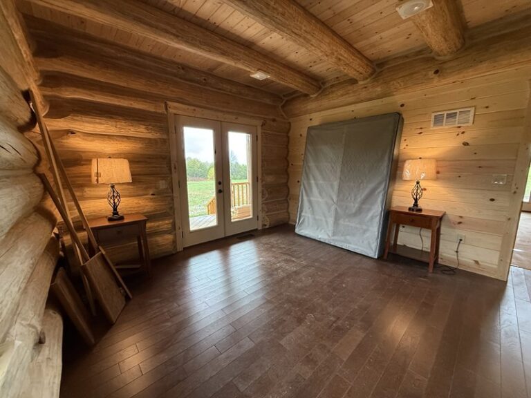 Log interior during finishing, before trim and furnishings