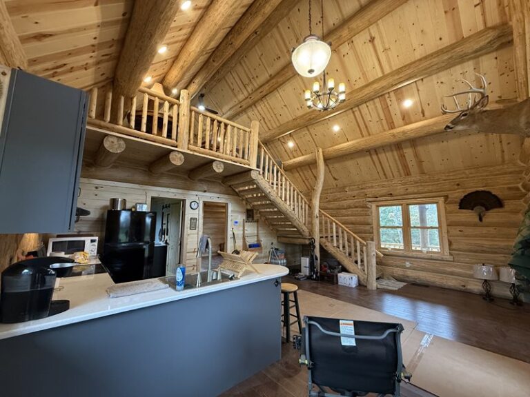 Open kitchen island looking back toward the loft overlook