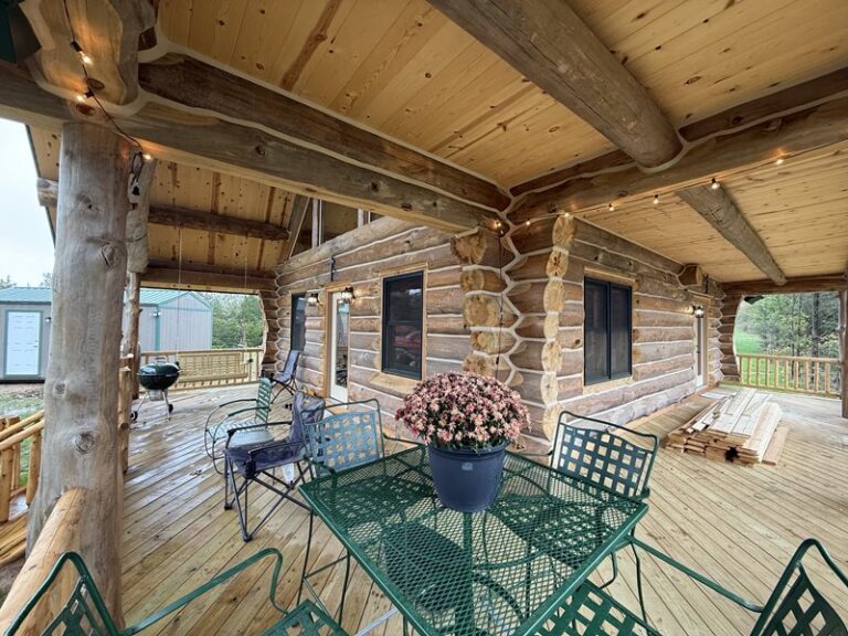 Covered porch on the Rogers set for dinner